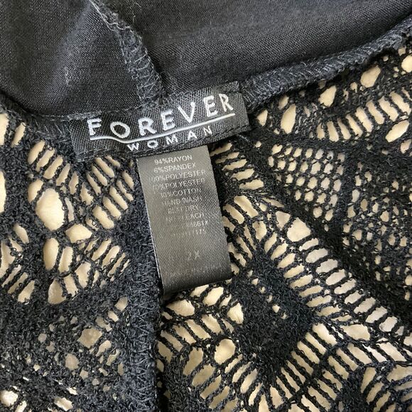 Forever Woman  crocheted open front  cardigan size 2X black sheer panels - Picture 7 of 13